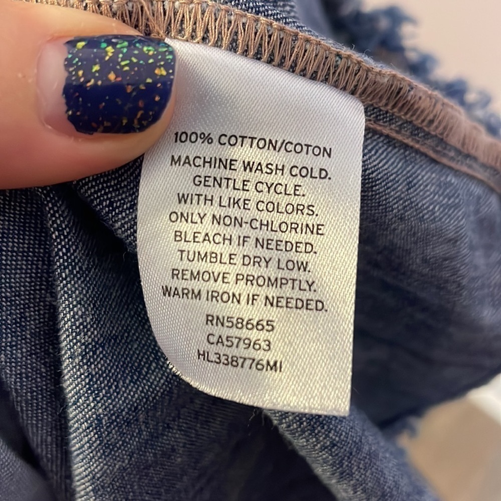 Hinge Chambray Patchwork Raw Edged Peplum Tank To… - image 6